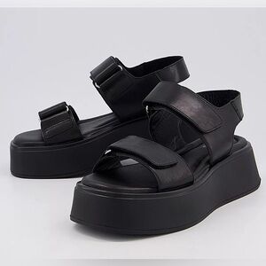 VAGABOND Black Leather Platform Sandals